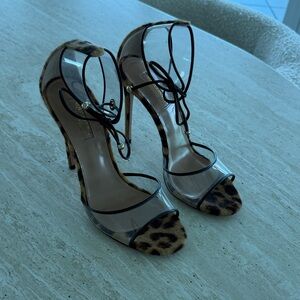 Aquazzura Leopard Print Heels with Black Straps